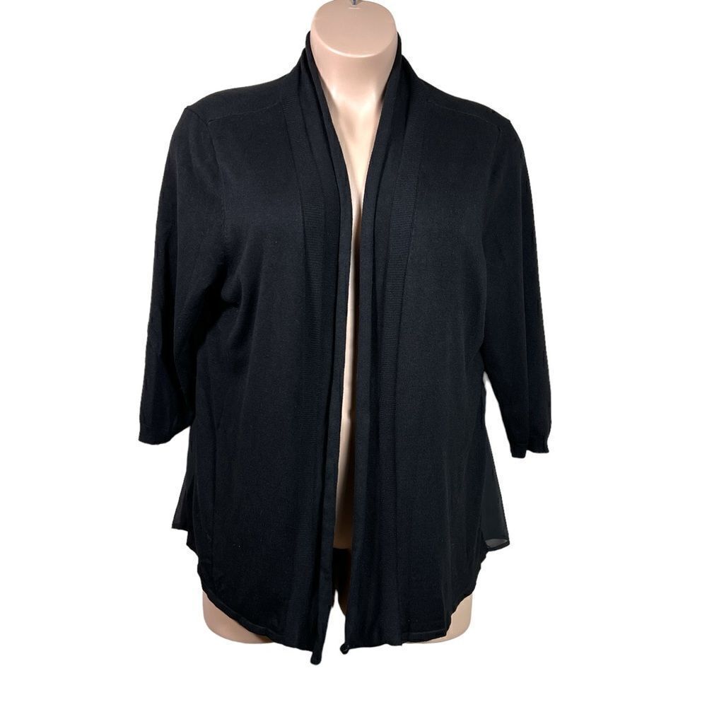 CJ Banks Black Cardigan with Half Sweater, Half Sheer Fabric in Back, Size 1X